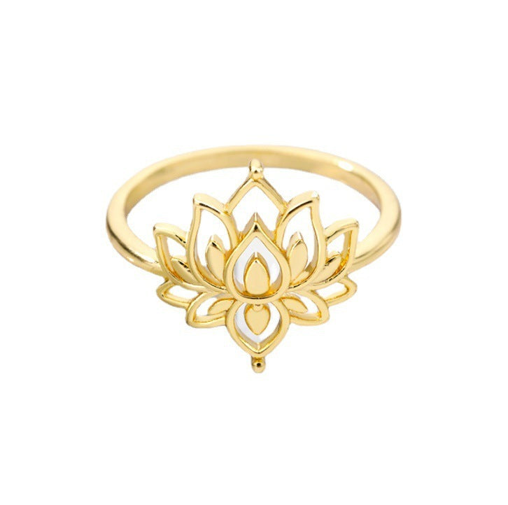 Golden Lotus Flower Ring – Elegant Stainless Steel Statement for Women