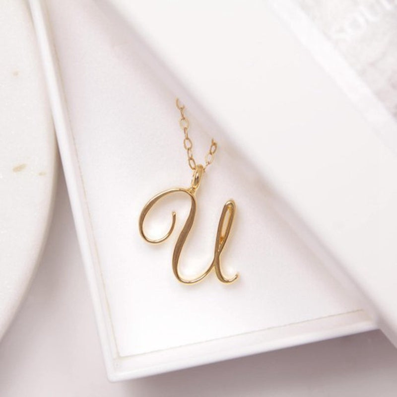 Old English Initial Necklace – Vintage Letter Pendant in Gold Finish