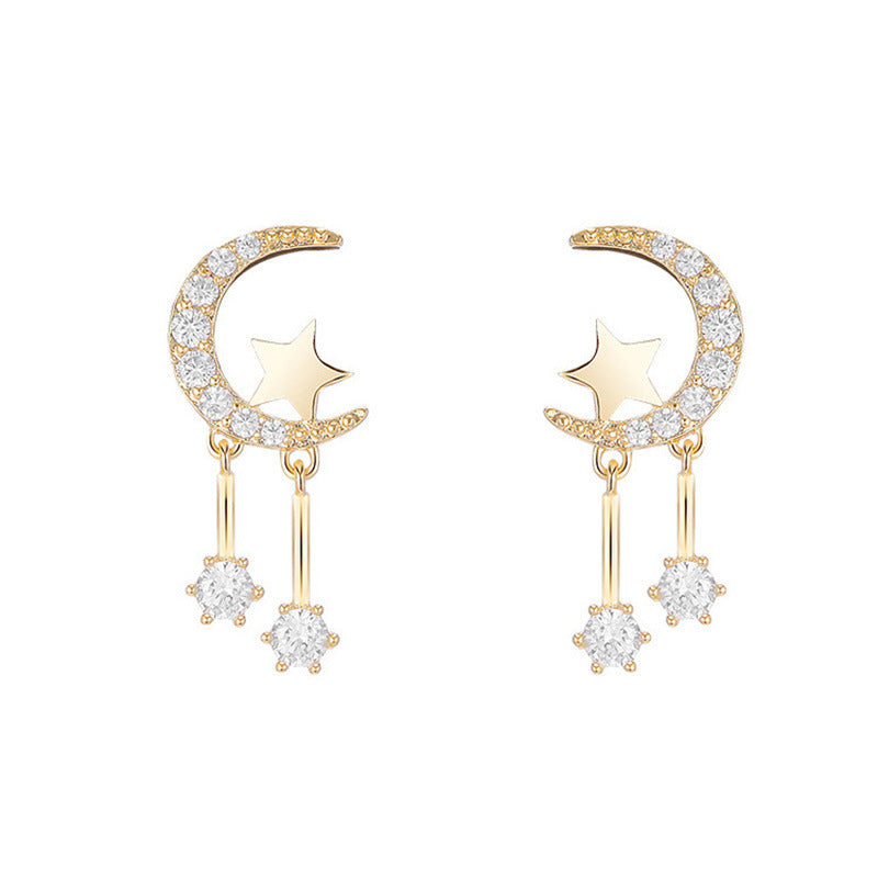 Moon & Star Drop Earrings – Dainty Gold Celestial Charm for Everyday Magic