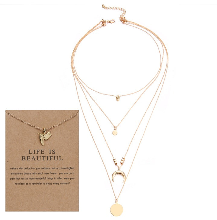 Boho Multi-Layer Moon Pendant Necklace – Chic Festival Jewellery for Women