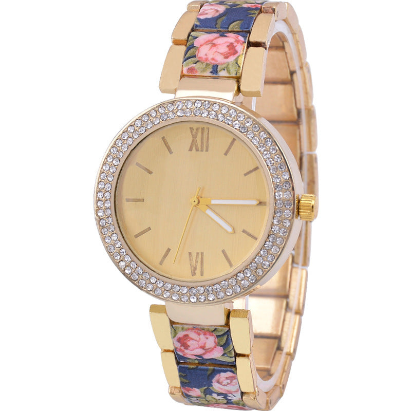 Elegant Gold Floral Steel Watch – Vintage-Inspired Women's Timepiece