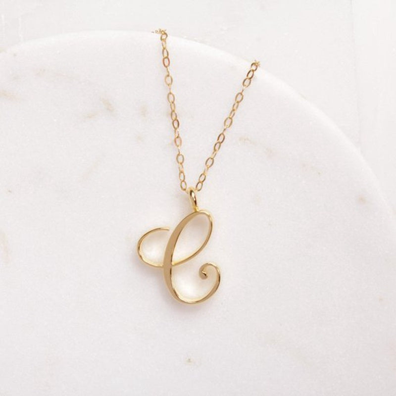 Old English Initial Necklace – Vintage Letter Pendant in Gold Finish