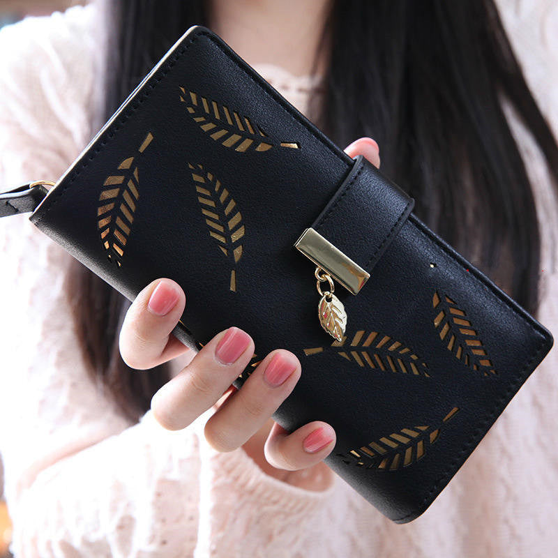 Elegant Leaf Cutout Long Wallet – Subtle Style Meets Everyday Practicality