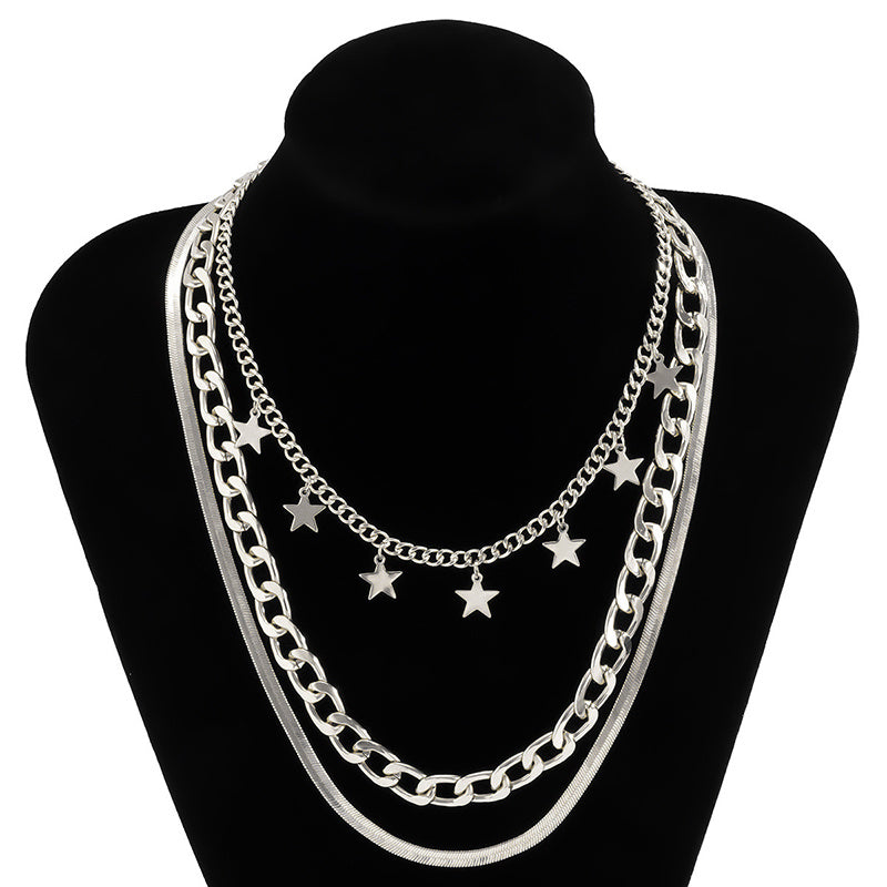 Layered Gold Star Choker – Trendy Multi-Chain Necklace for Bold Women