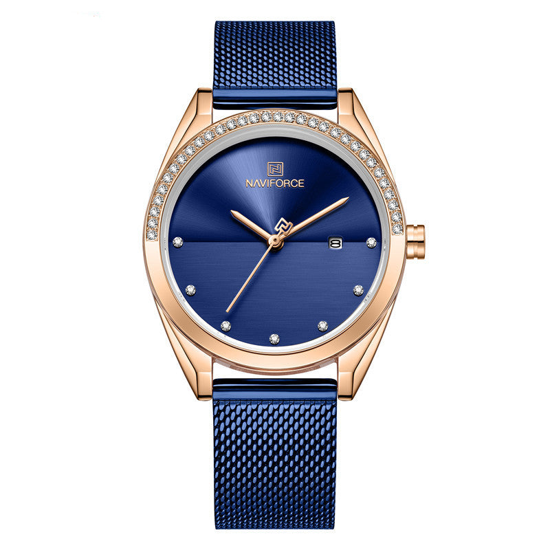 Luxury Waterproof Quartz Watch – Rose Gold Mesh for Women with Calendar