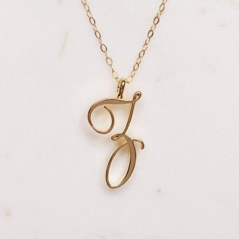 Old English Initial Necklace – Vintage Letter Pendant in Gold Finish