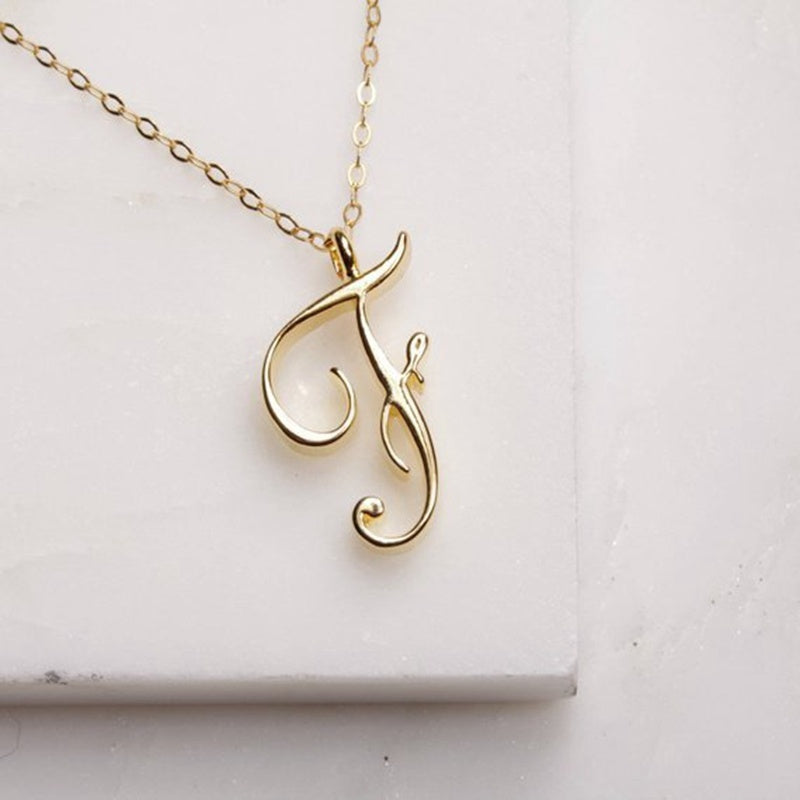 Old English Initial Necklace – Vintage Letter Pendant in Gold Finish