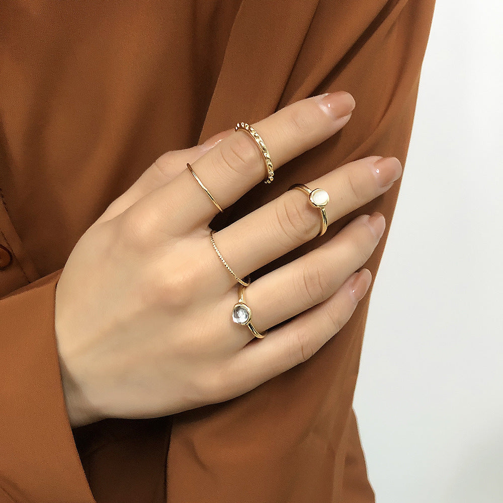 Golden Stackable Rings Set – Elegant Boho Style with Subtle Stones for Women