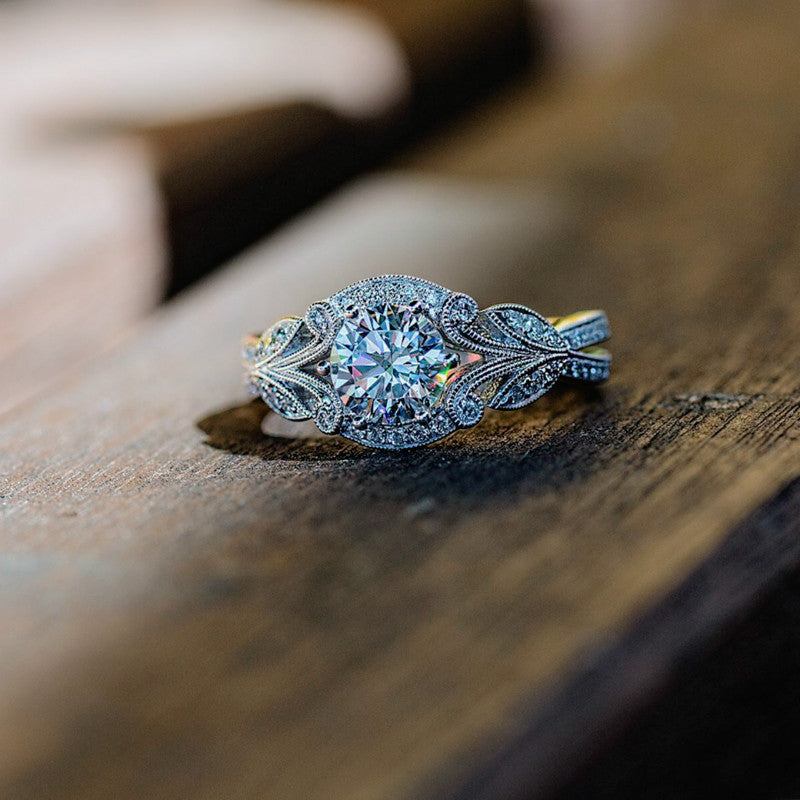 Princess-Style Tree Leaf Engagement Ring – Vintage-Inspired Sparkle for Women