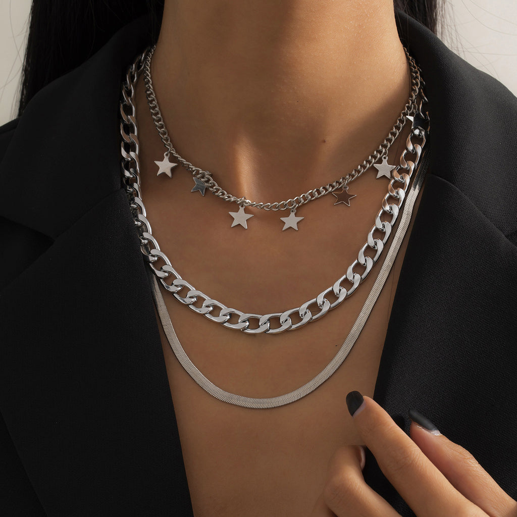 Layered Gold Star Choker – Trendy Multi-Chain Necklace for Bold Women