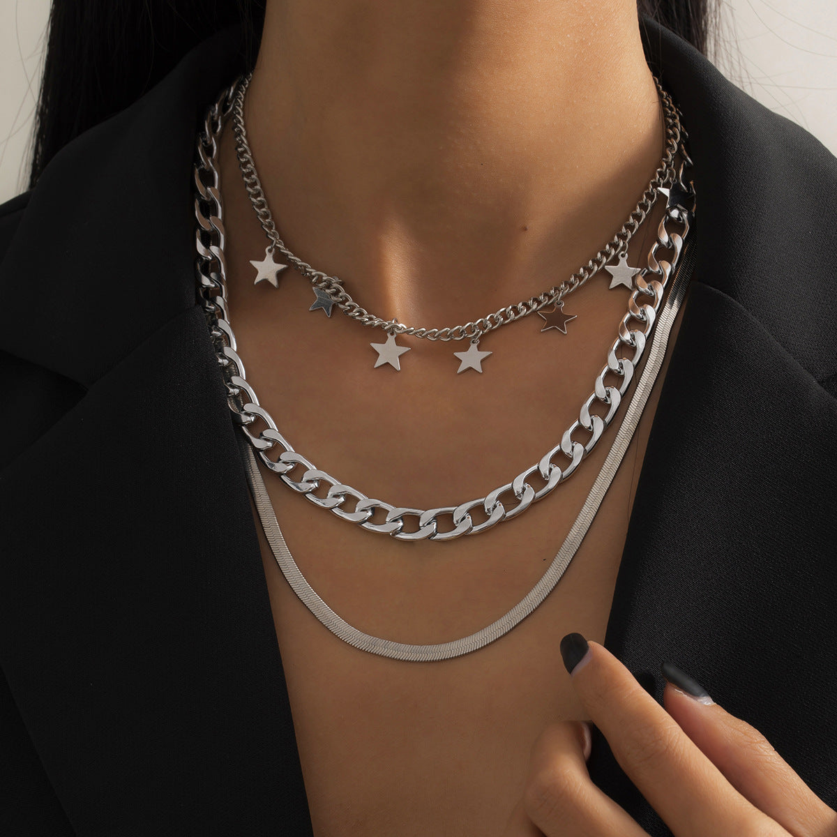 Layered Gold Star Choker – Trendy Multi-Chain Necklace for Bold Women
