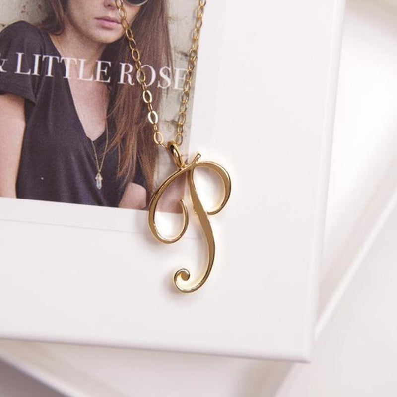 Old English Initial Necklace – Vintage Letter Pendant in Gold Finish