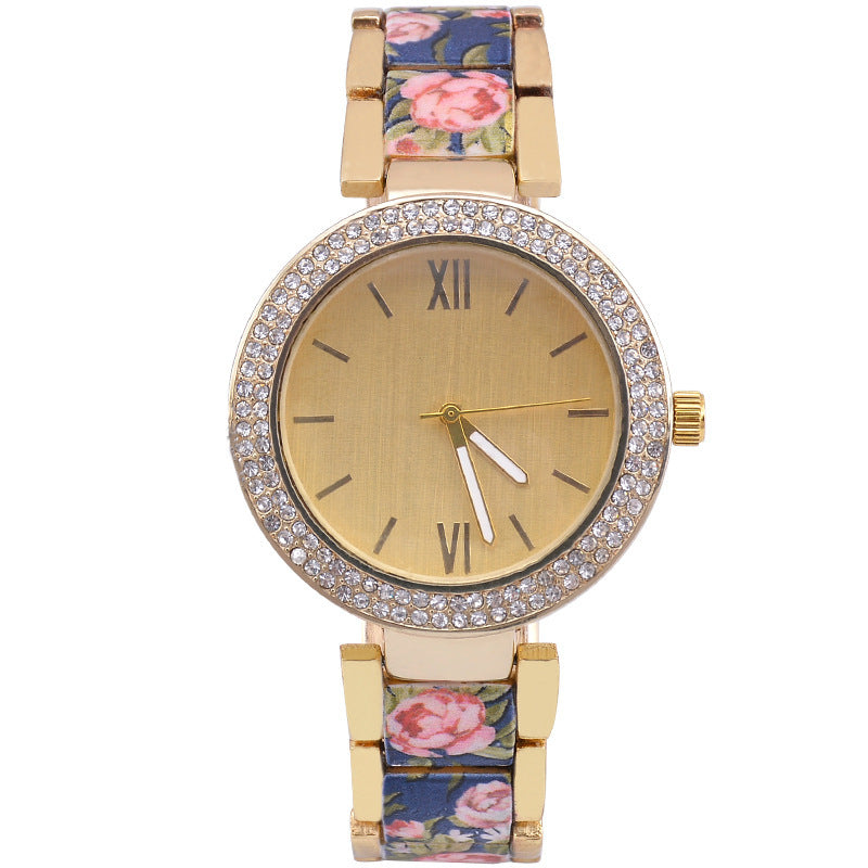 Elegant Gold Floral Steel Watch – Vintage-Inspired Women's Timepiece