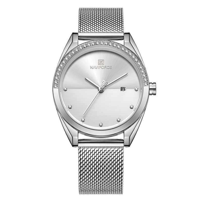 Luxury Waterproof Quartz Watch – Rose Gold Mesh for Women with Calendar