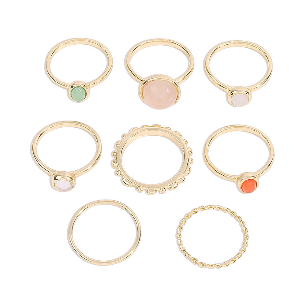 Golden Stackable Rings Set – Elegant Boho Style with Subtle Stones for Women