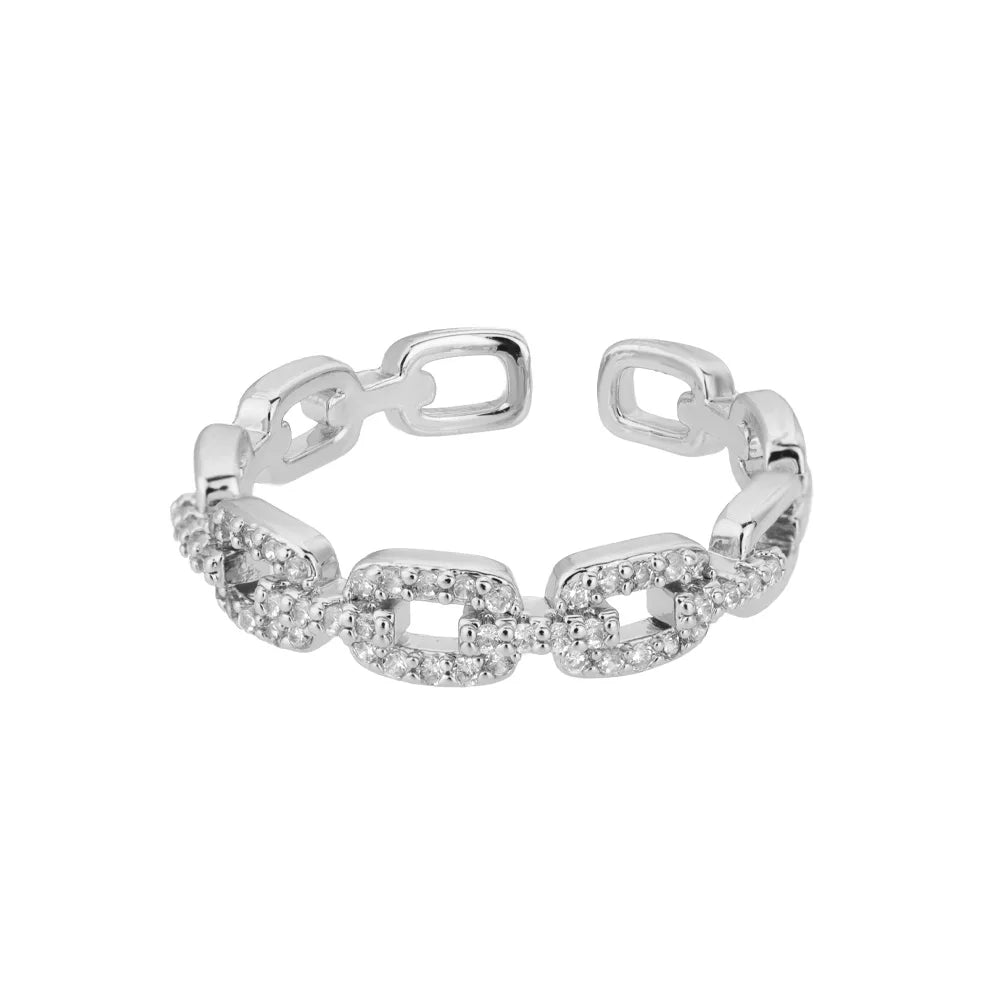 Elegant Gold & Platinum-Plated Chain Ring – Timeless Feminine Style