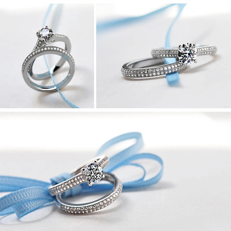 Serenity Halo Ring Set – Vintage Elegance in 925 Sterling Silver