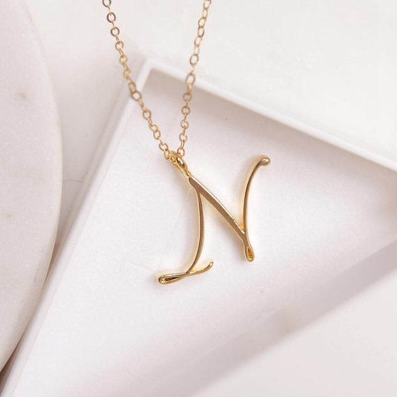 Old English Initial Necklace – Vintage Letter Pendant in Gold Finish