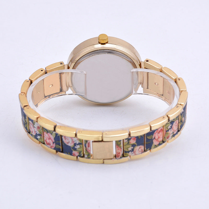 Elegant Gold Floral Steel Watch – Vintage-Inspired Women's Timepiece