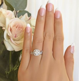 Elegant Double Halo Simulated Diamond Ring – Classic Engagement Look for Women