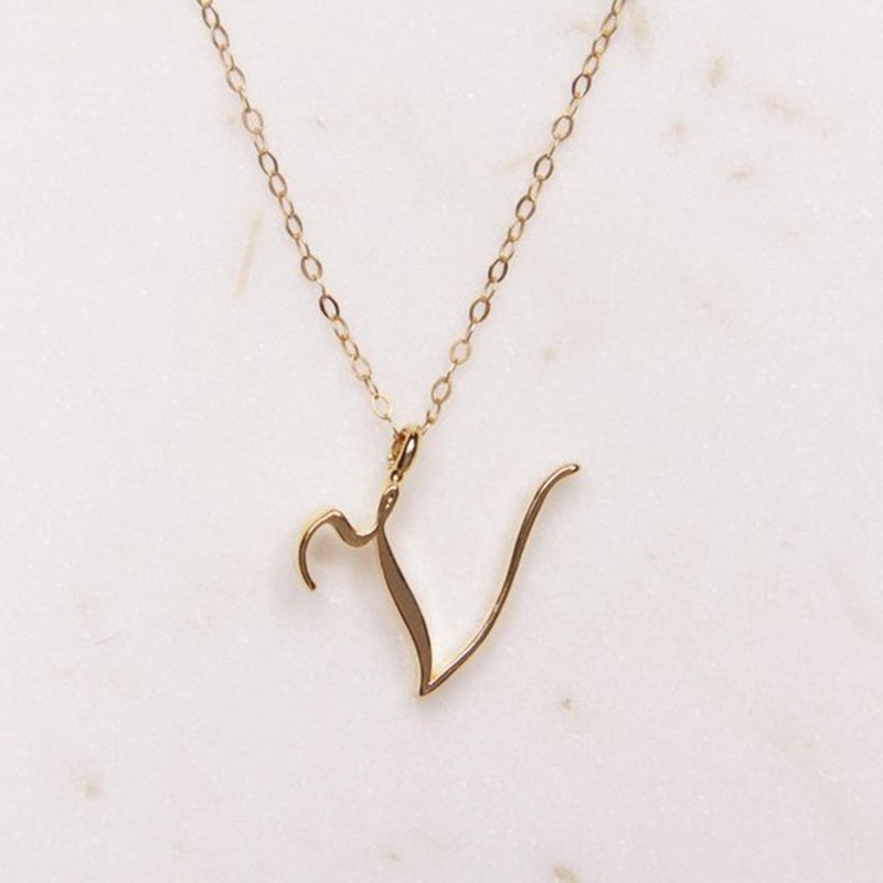 Old English Initial Necklace – Vintage Letter Pendant in Gold Finish