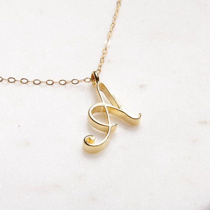 Old English Initial Necklace – Vintage Letter Pendant in Gold Finish