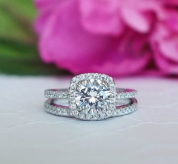 Elegant Double Halo Simulated Diamond Ring – Classic Engagement Look for Women