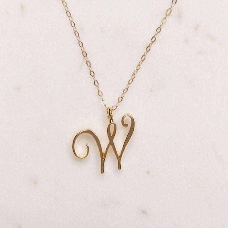 Old English Initial Necklace – Vintage Letter Pendant in Gold Finish