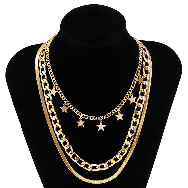 Layered Gold Star Choker – Trendy Multi-Chain Necklace for Bold Women