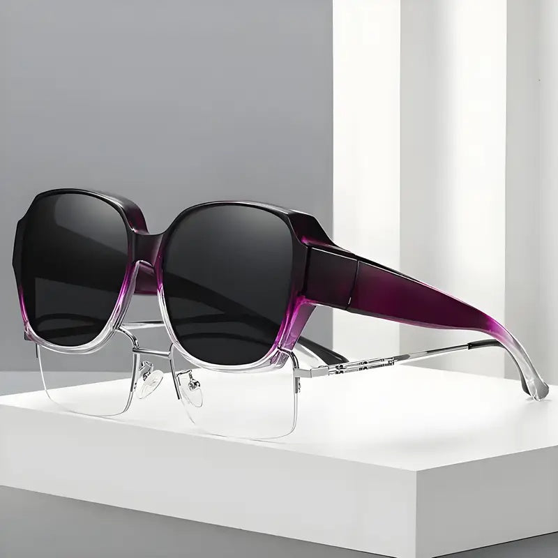 Elegant Dual-Use Clip-On Sunglasses – Stylish Crystal Frame for Day & Night