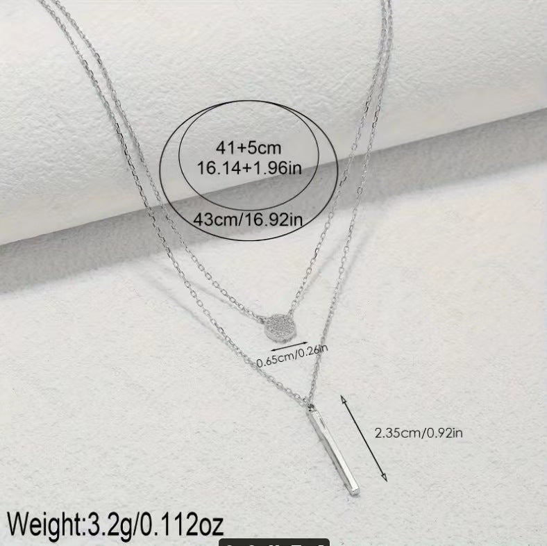 Elegant 925 Silver Double Chain Necklace – Dainty Zircon Pendant for Women