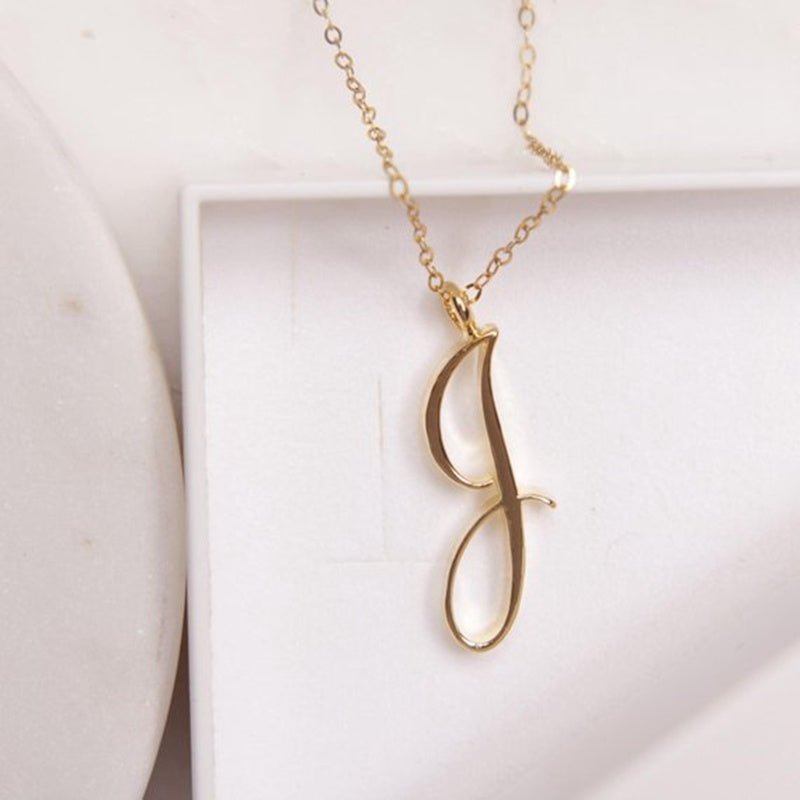 Old English Initial Necklace – Vintage Letter Pendant in Gold Finish