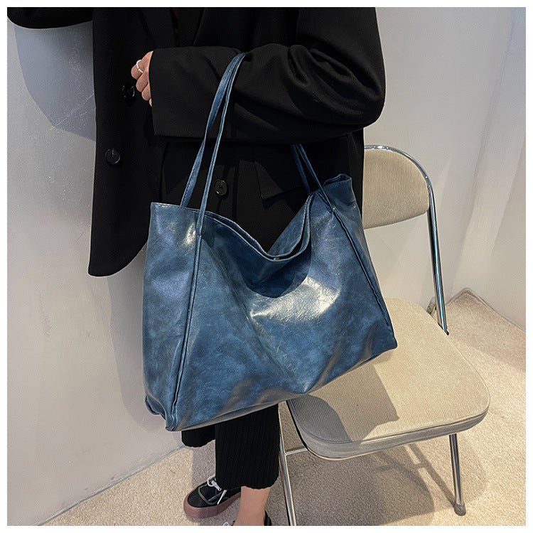 Vintage Soft Faux Leather Tote – Oversized Shoulder Bag for Women