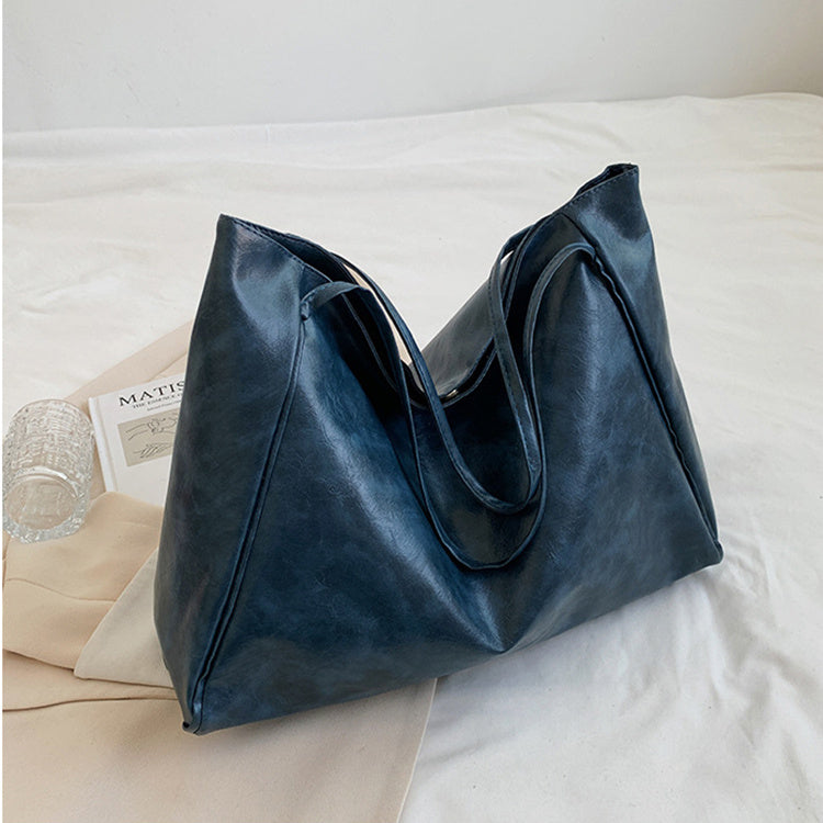 Vintage Soft Faux Leather Tote – Oversized Shoulder Bag for Women