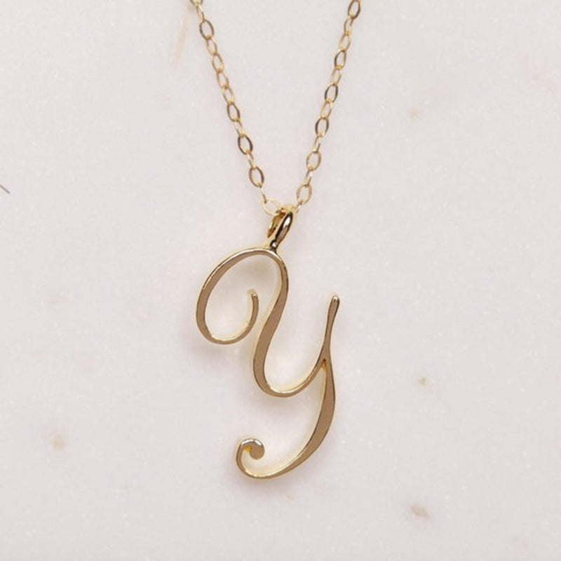 Old English Initial Necklace – Vintage Letter Pendant in Gold Finish
