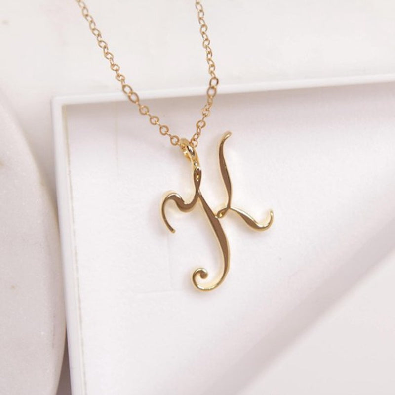 Old English Initial Necklace – Vintage Letter Pendant in Gold Finish