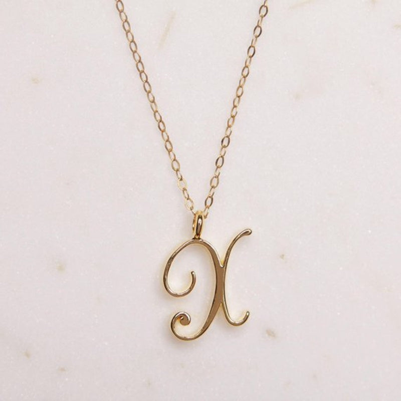 Old English Initial Necklace – Vintage Letter Pendant in Gold Finish
