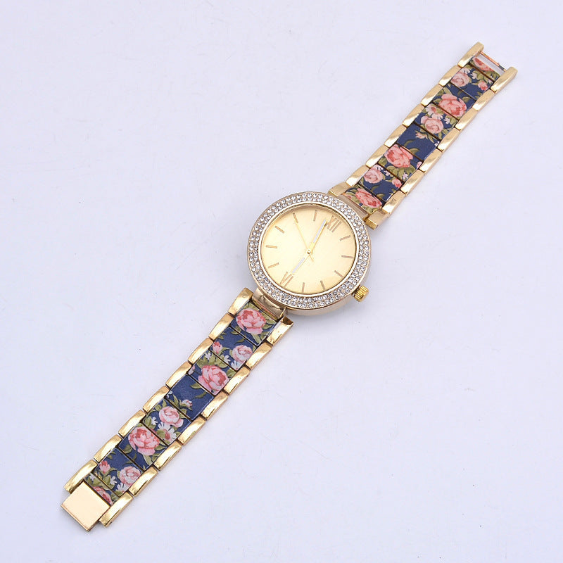 Elegant Gold Floral Steel Watch – Vintage-Inspired Women's Timepiece
